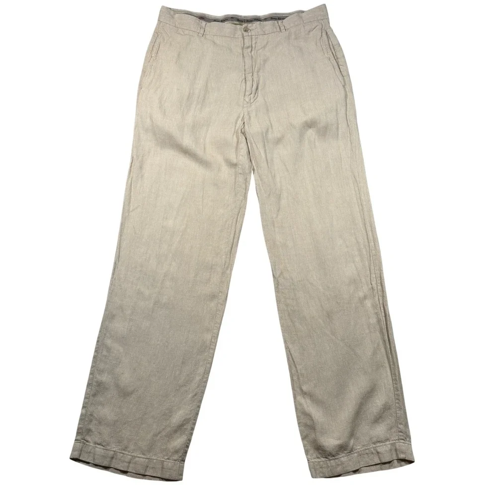 Vintage Y2K Tommy Bahama Relax Pants Mens 34 Beige Pinstripe Linen Silk Luxury